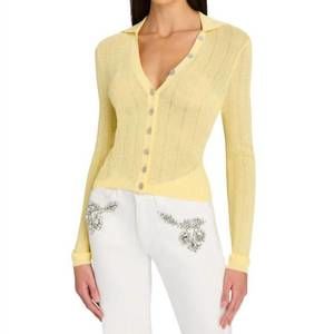 NEW GENERATION LOVE megan pointelle cardigan in pale yellow